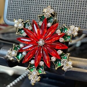 New Star Brooch Snowflake Red Crystal Rhinestone Poinsettia  #206060442317